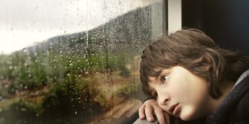little boy, window, waiting
