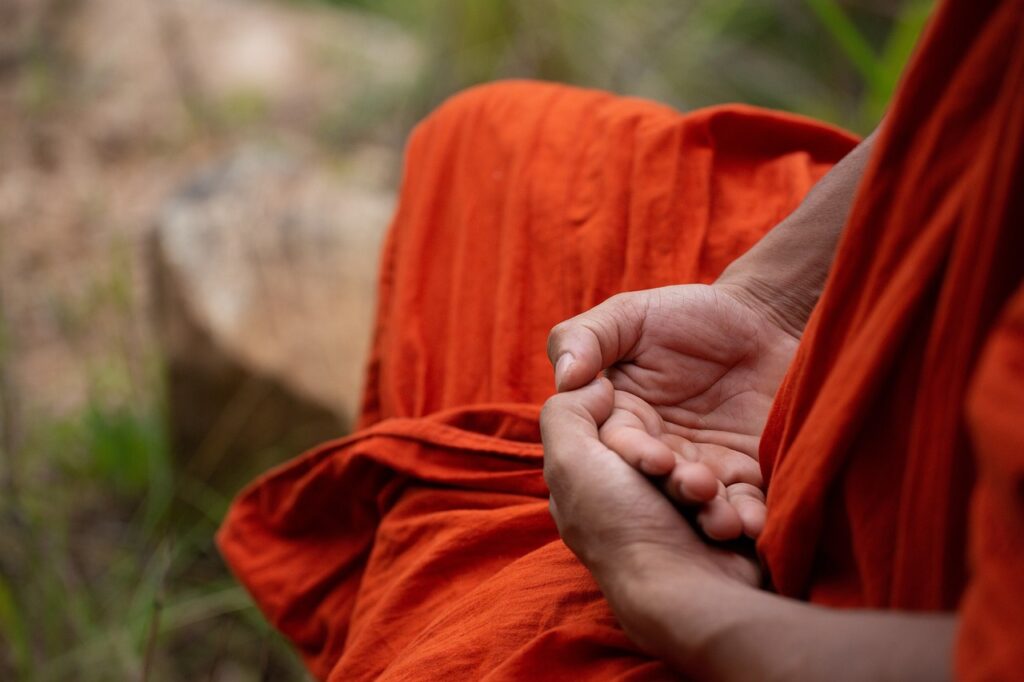monk, meditation, hands