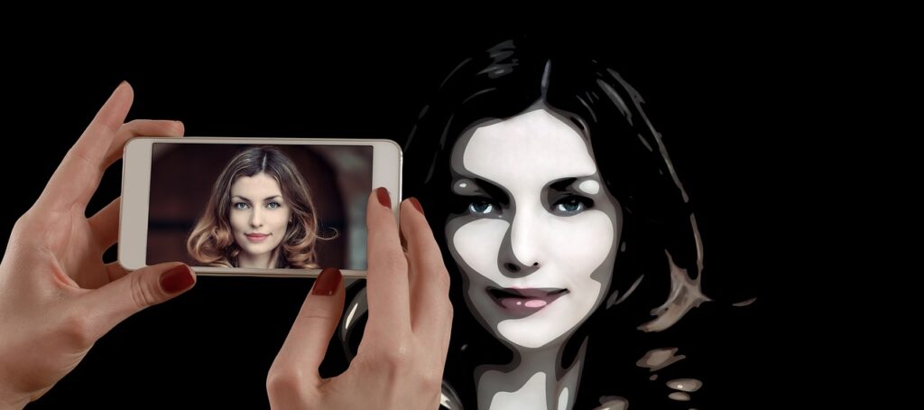 smartphone, face, woman