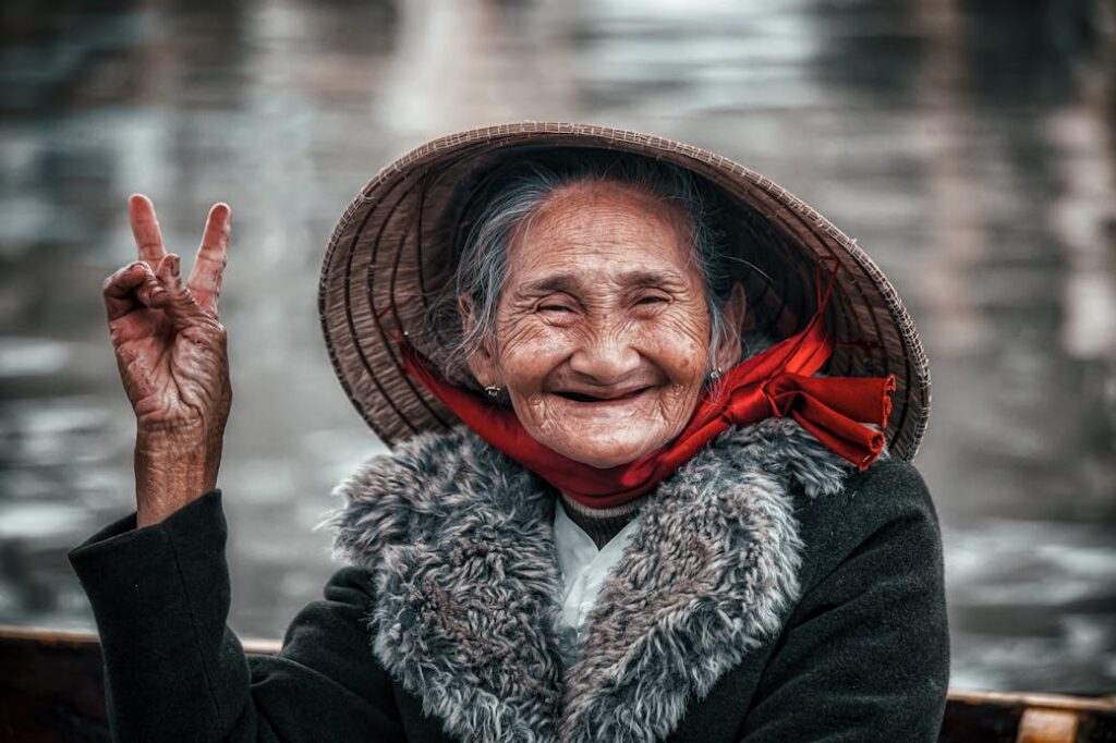 Portrait of Elderly Woman in Hat Smiling smile